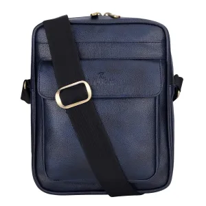 Faux Leather Messenger Bag - Adjustable Strap, Multiple Pockets | 3.6L | Blue
