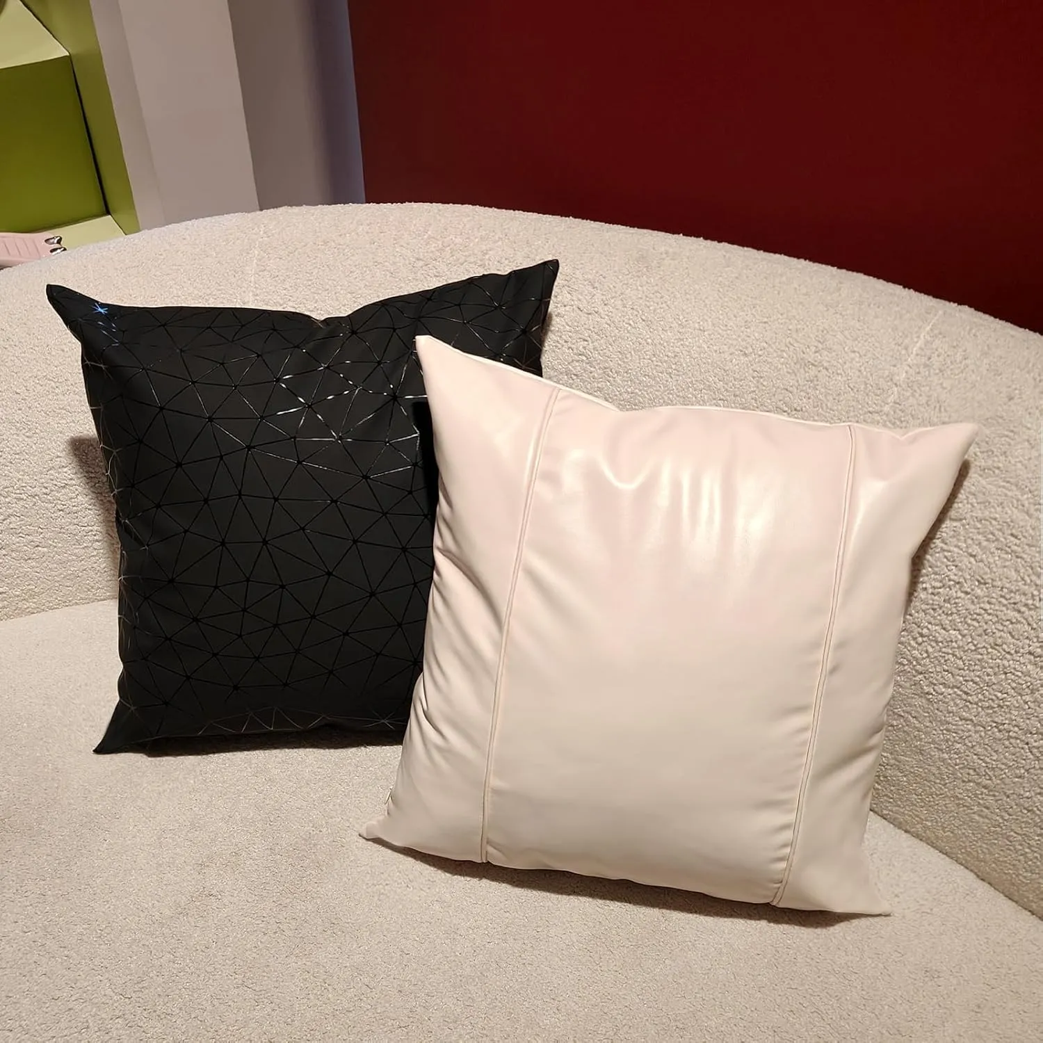 Faux Leather Throw Pillow Covers 18X18 Inch Black Stripe Outdoor Modern Farmhouse Solid Decorative Pillow Covers for Room Couch Living Bedroom Bed Sofa