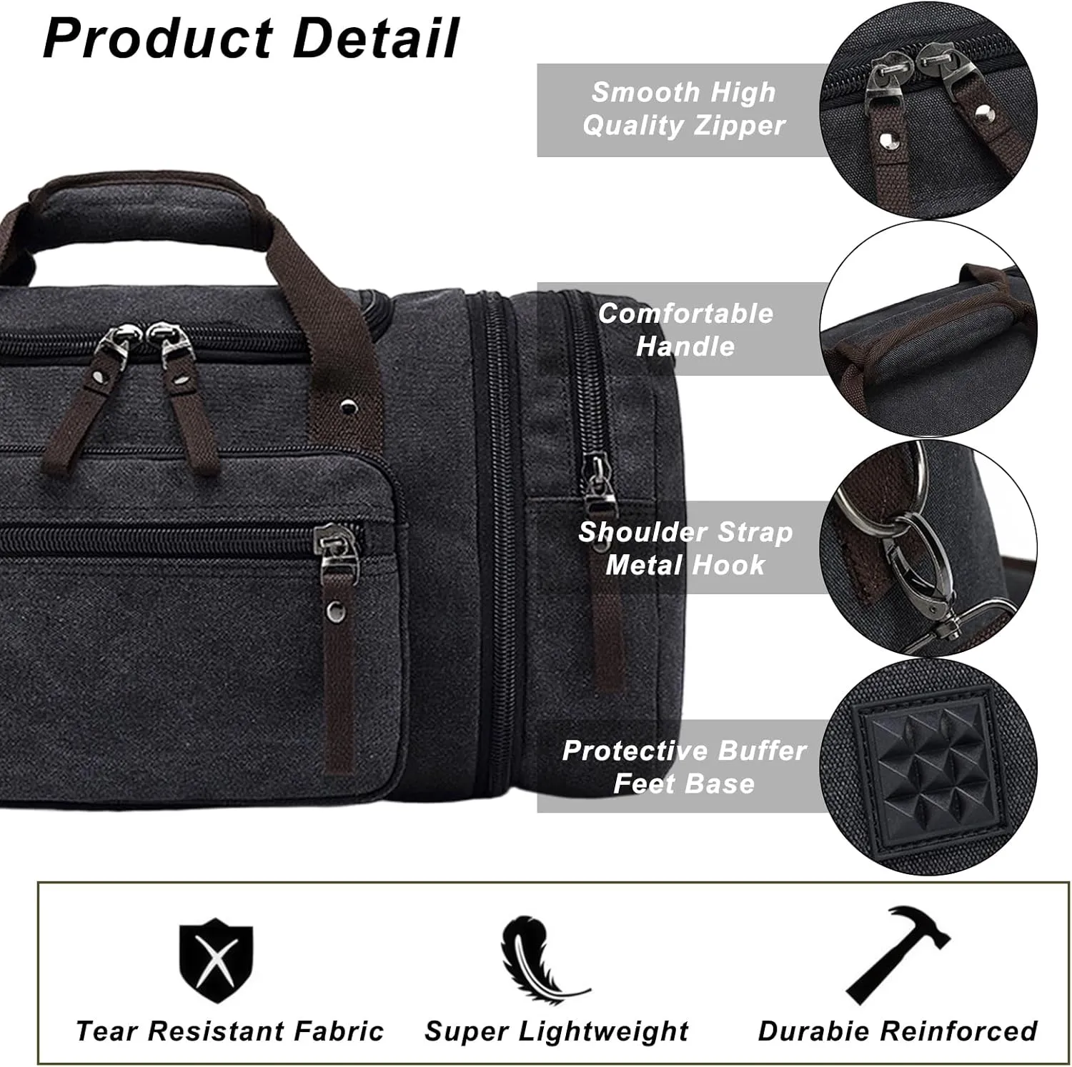 Felipe Varela Duffle Bag for Men, Canvas Expandable Duffel Bag for Travel, Mens Carry On Luggage Bags Traveling Weekender Gym Overnight Duffel Bags for Airplanes, Black