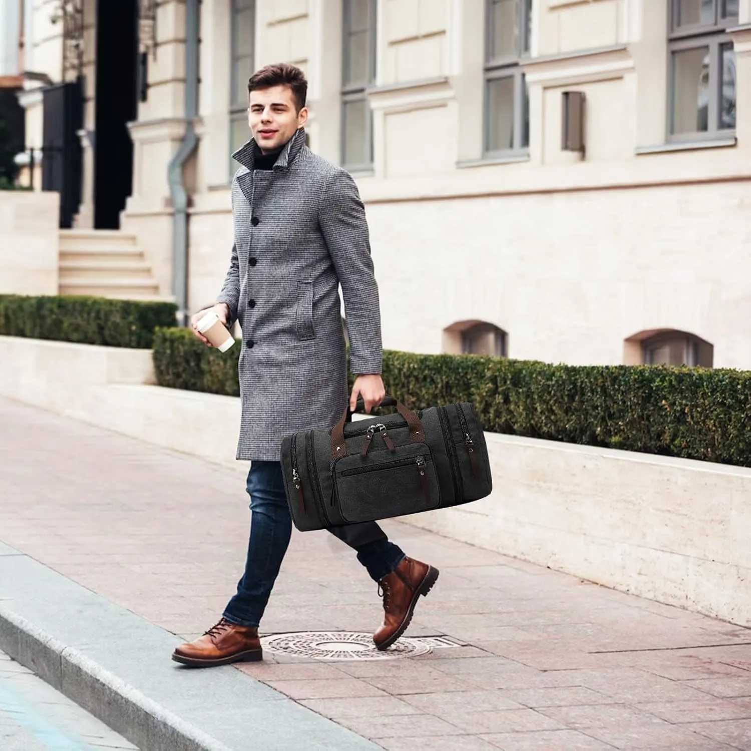 Felipe Varela Duffle Bag for Men, Canvas Expandable Duffel Bag for Travel, Mens Carry On Luggage Bags Traveling Weekender Gym Overnight Duffel Bags for Airplanes, Black