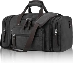 Felipe Varela Duffle Bag for Men, Canvas Expandable Duffel Bag for Travel, Mens Carry On Luggage Bags Traveling Weekender Gym Overnight Duffel Bags for Airplanes, Black