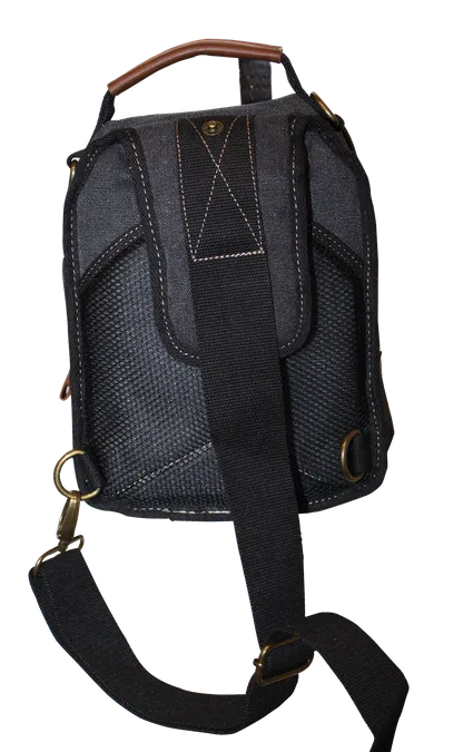 FIB Canvas Sling Bag Shoulder Strap Messenger Travel Pack w Tablet Pocket - Black