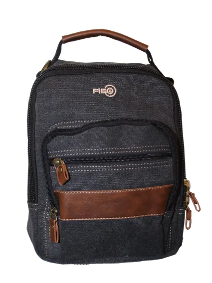 FIB Canvas Sling Bag Shoulder Strap Messenger Travel Pack w Tablet Pocket - Black
