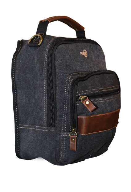 FIB Canvas Sling Bag Shoulder Strap Messenger Travel Pack w Tablet Pocket - Black