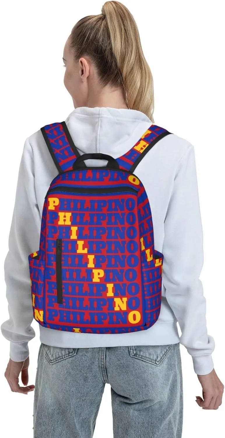 Filipino Philippines Flag Casual Backpacks Large Capacity Laptop Backpack Sports Fitness Rucksack Travel Carry-On Daypack Work Bag for Outdoor Camping