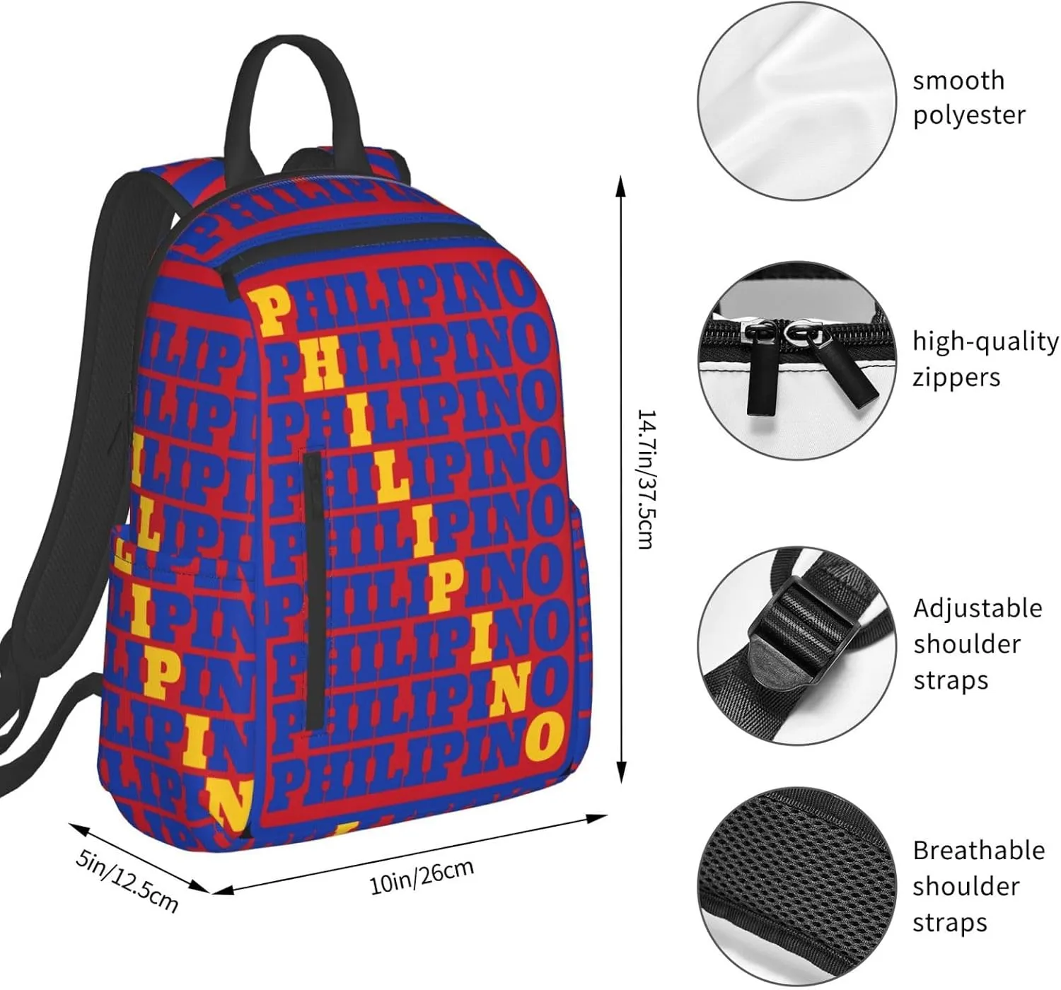 Filipino Philippines Flag Casual Backpacks Large Capacity Laptop Backpack Sports Fitness Rucksack Travel Carry-On Daypack Work Bag for Outdoor Camping