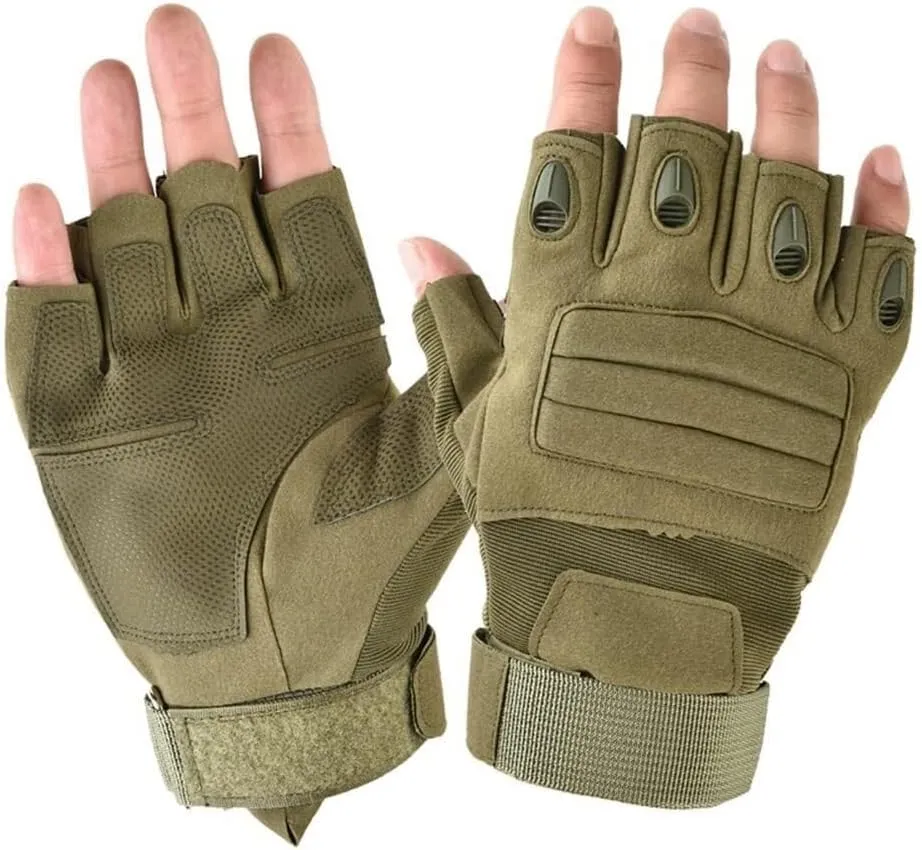 Fingerless Cycling Gloves for Men & Women, Breathable Anti-Slip Shock-Absorbing Gloves (Brown, M)