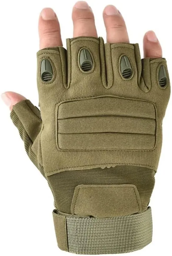 Fingerless Cycling Gloves for Men & Women, Breathable Anti-Slip Shock-Absorbing Gloves (Brown, M)