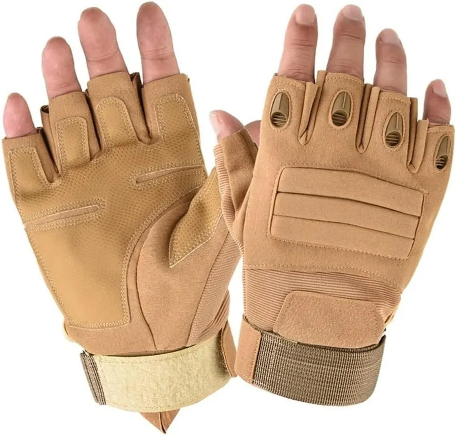 Fingerless Cycling Gloves for Men & Women, Breathable Anti-Slip Shock-Absorbing Gloves (Brown, M)