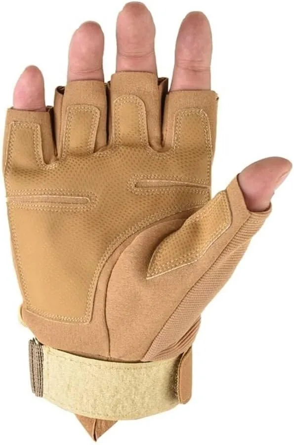 Fingerless Cycling Gloves for Men & Women, Breathable Anti-Slip Shock-Absorbing Gloves (Brown, M)