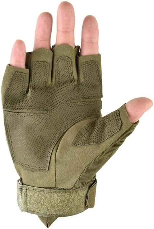 Fingerless Cycling Gloves for Men & Women, Breathable Anti-Slip Shock-Absorbing Gloves (Brown, M)