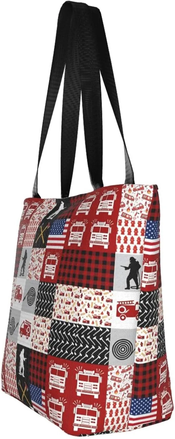 Firefighters Firemen Badges Fire Trucks Flames Women's Tote Bag Lightweight Shopping Handbag Travel Shoulder Bag