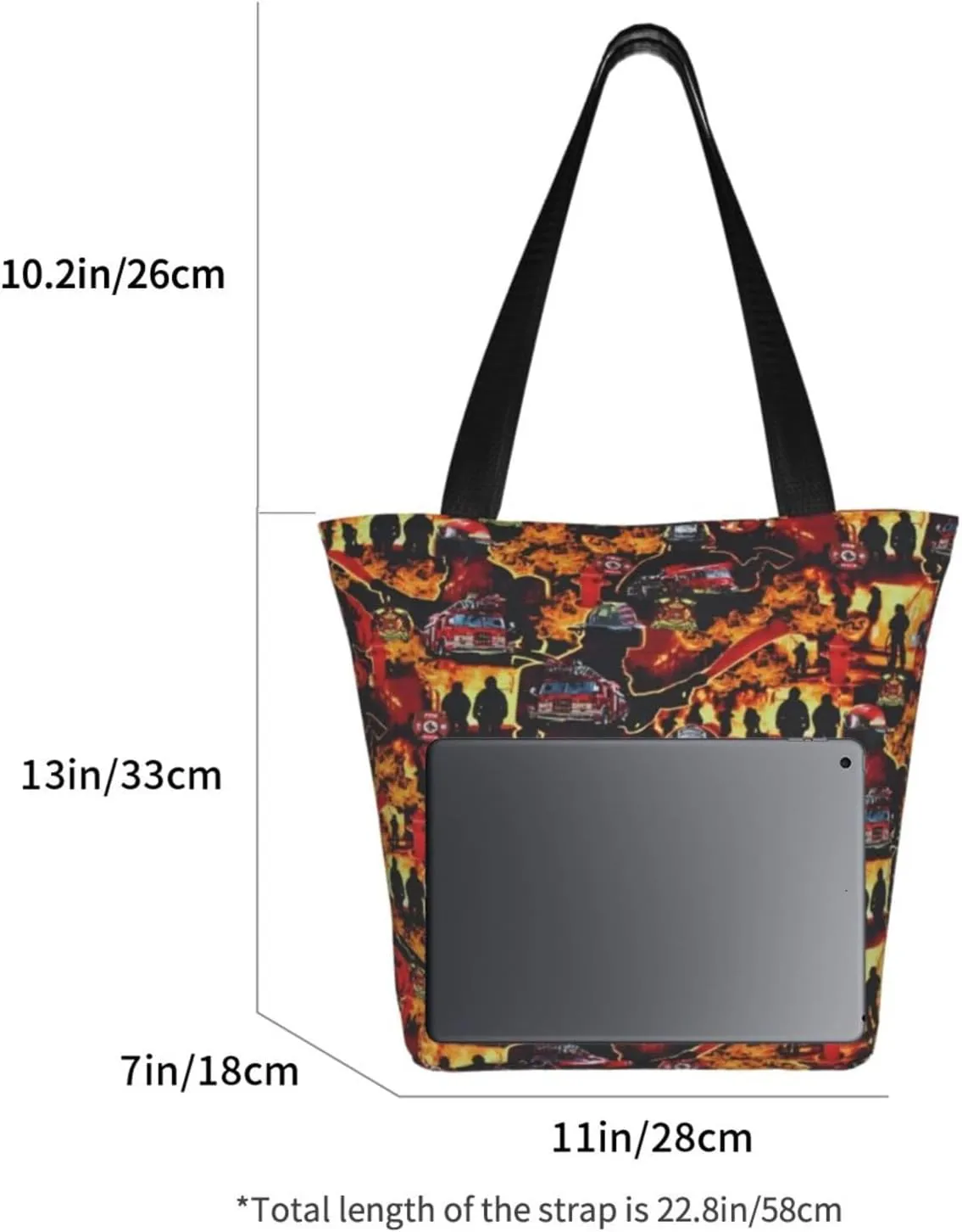Firefighters Firemen Badges Fire Trucks Flames Women's Tote Bag Lightweight Shopping Handbag Travel Shoulder Bag