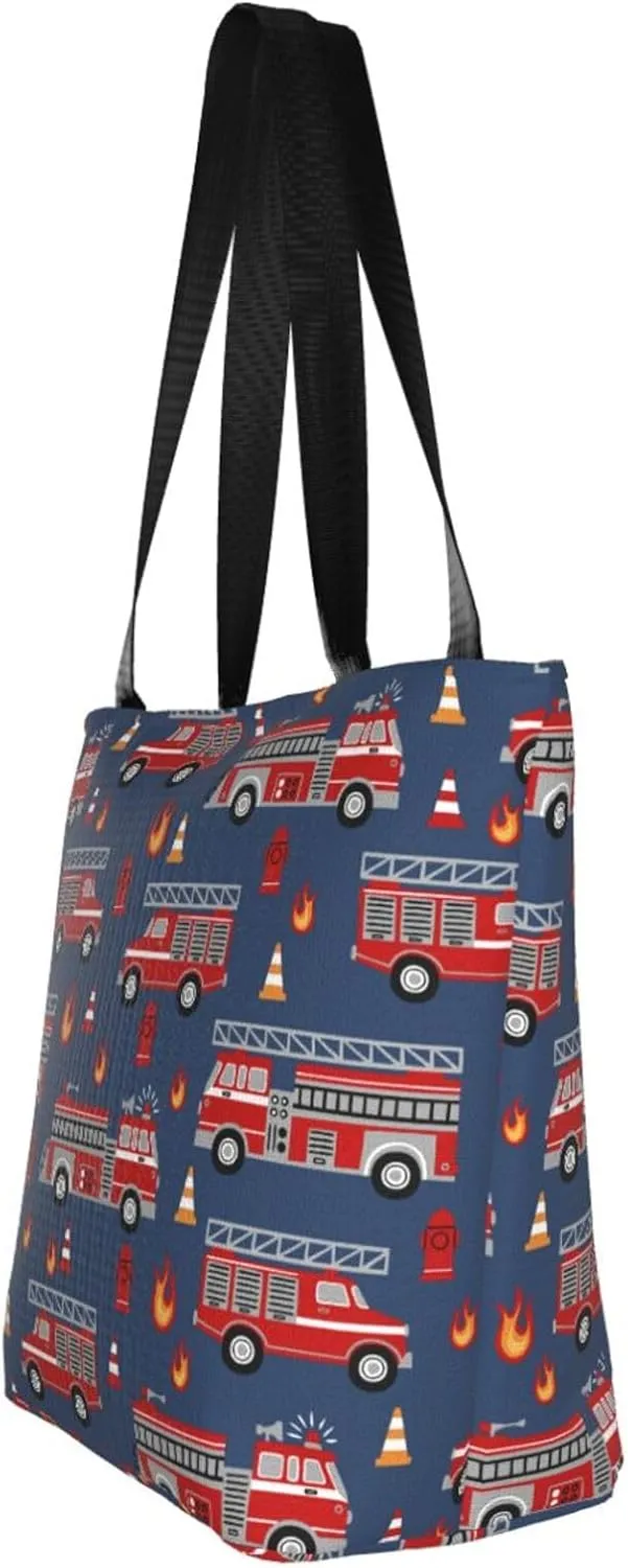 Firefighters Firemen Badges Fire Trucks Flames Women's Tote Bag Lightweight Shopping Handbag Travel Shoulder Bag