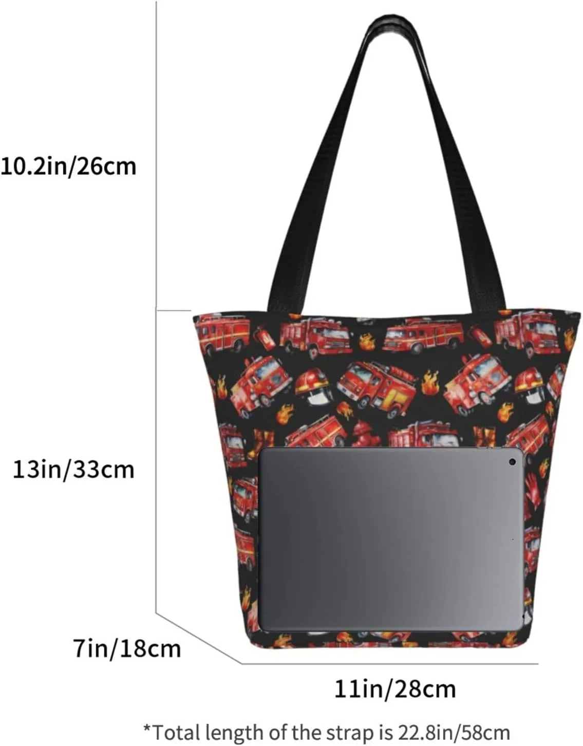 Firefighters Firemen Badges Fire Trucks Flames Women's Tote Bag Lightweight Shopping Handbag Travel Shoulder Bag