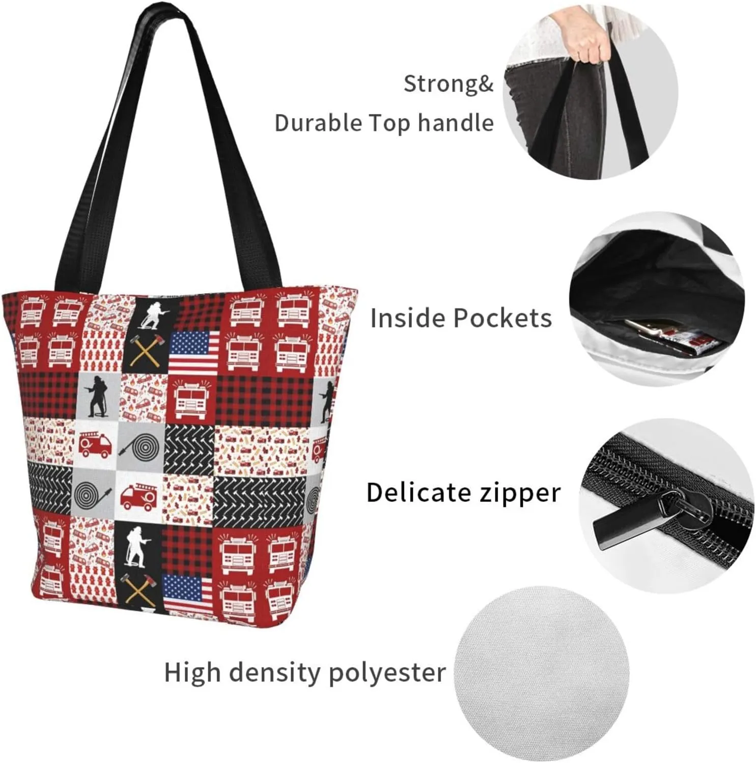 Firefighters Firemen Badges Fire Trucks Flames Women's Tote Bag Lightweight Shopping Handbag Travel Shoulder Bag