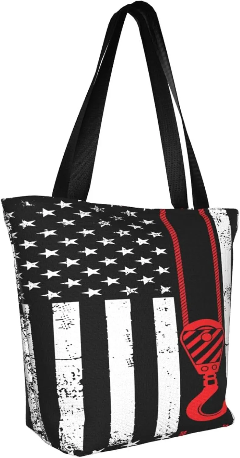 Firefighters Firemen Badges Fire Trucks Flames Women's Tote Bag Lightweight Shopping Handbag Travel Shoulder Bag