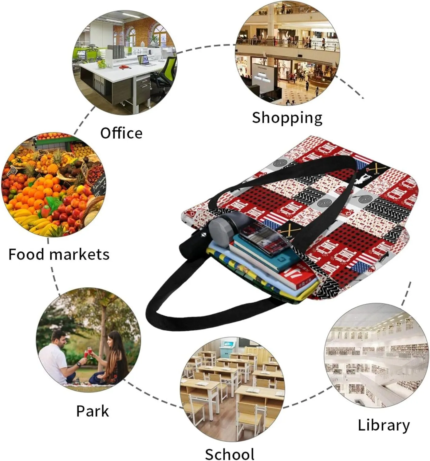 Firefighters Firemen Badges Fire Trucks Flames Women's Tote Bag Lightweight Shopping Handbag Travel Shoulder Bag