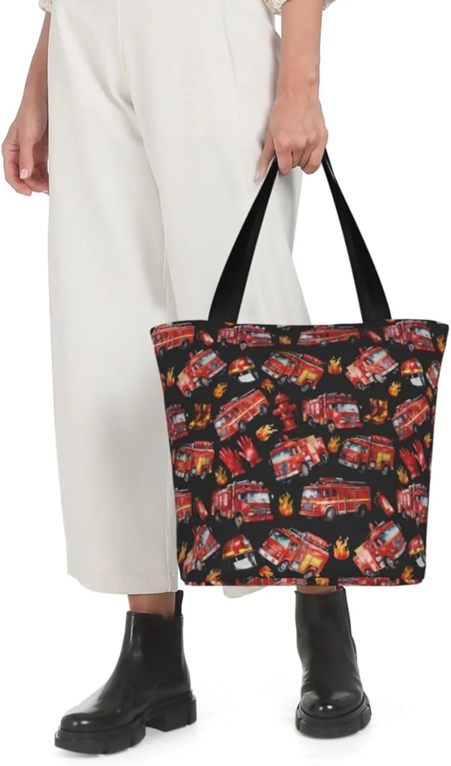 Firefighters Firemen Badges Fire Trucks Flames Women's Tote Bag Lightweight Shopping Handbag Travel Shoulder Bag