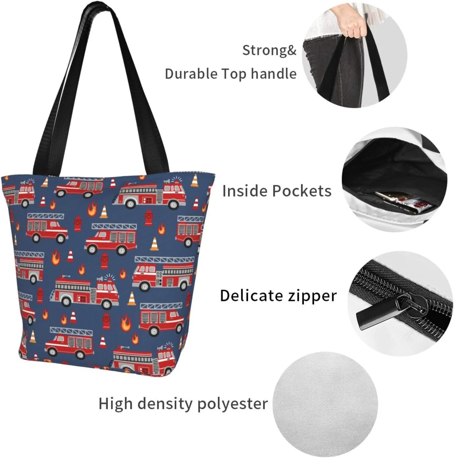 Firefighters Firemen Badges Fire Trucks Flames Women's Tote Bag Lightweight Shopping Handbag Travel Shoulder Bag