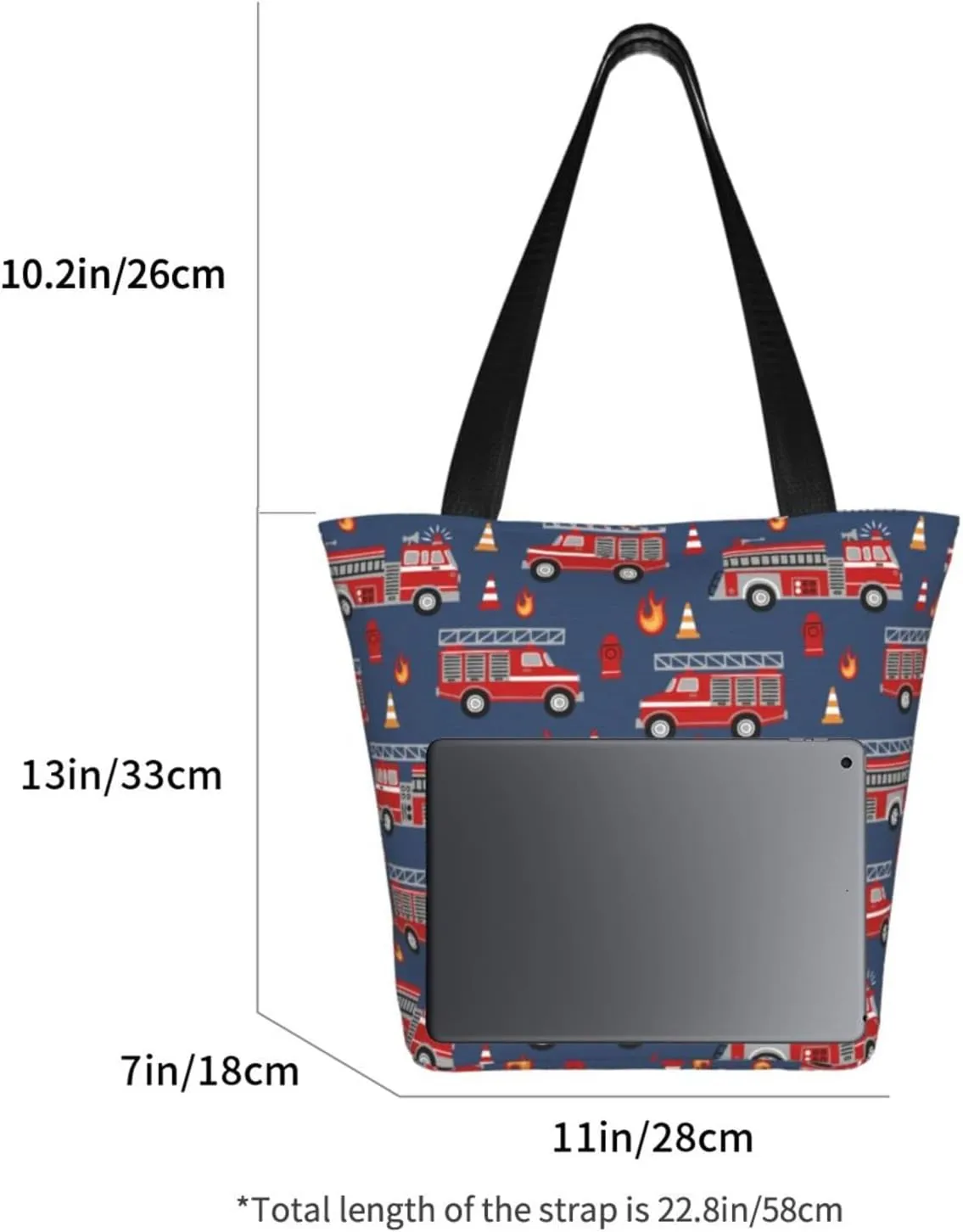 Firefighters Firemen Badges Fire Trucks Flames Women's Tote Bag Lightweight Shopping Handbag Travel Shoulder Bag