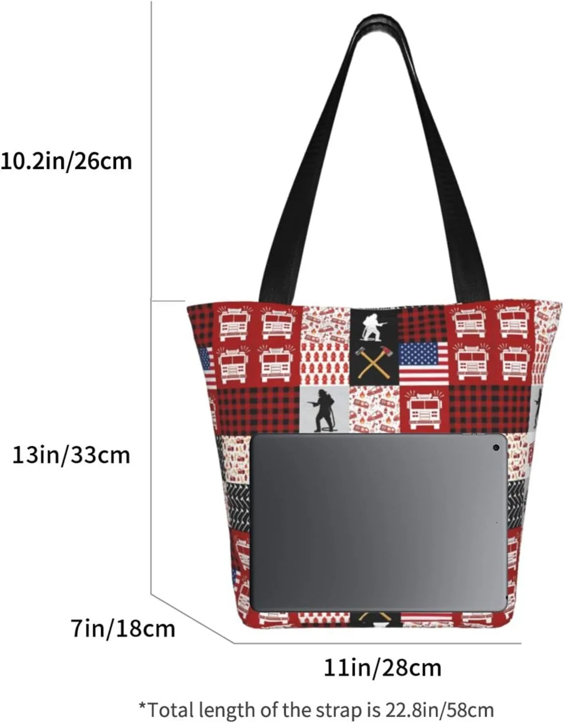 Firefighters Firemen Badges Fire Trucks Flames Women's Tote Bag Lightweight Shopping Handbag Travel Shoulder Bag
