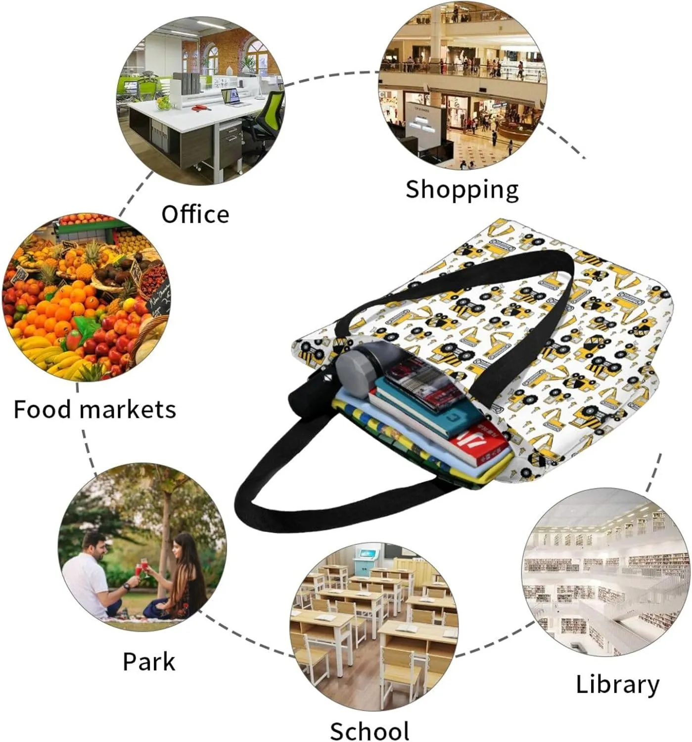Firefighters Firemen Badges Fire Trucks Flames Women's Tote Bag Lightweight Shopping Handbag Travel Shoulder Bag