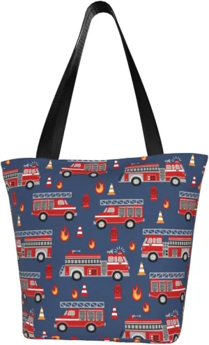 Firefighters Firemen Badges Fire Trucks Flames Women's Tote Bag Lightweight Shopping Handbag Travel Shoulder Bag