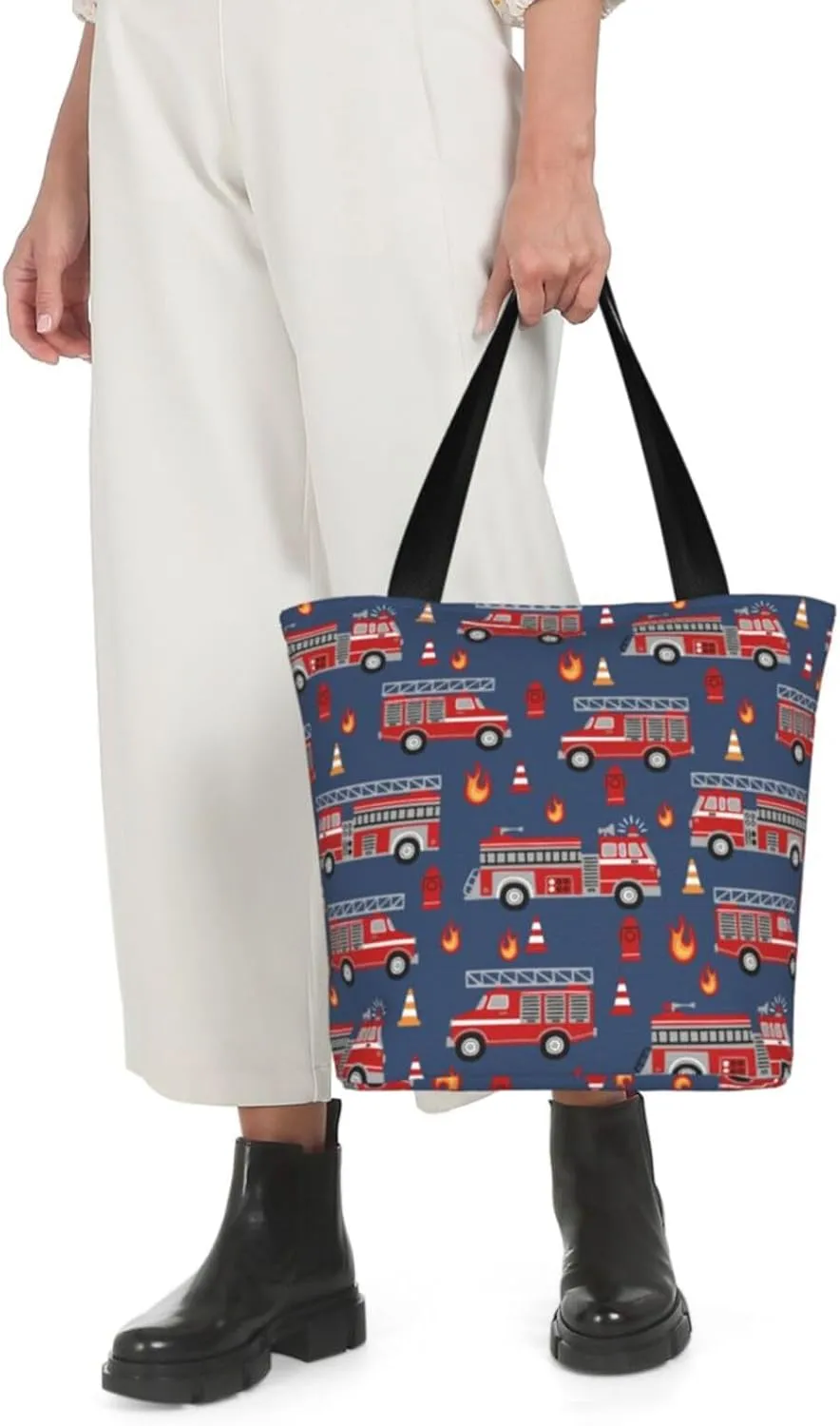 Firefighters Firemen Badges Fire Trucks Flames Women's Tote Bag Lightweight Shopping Handbag Travel Shoulder Bag