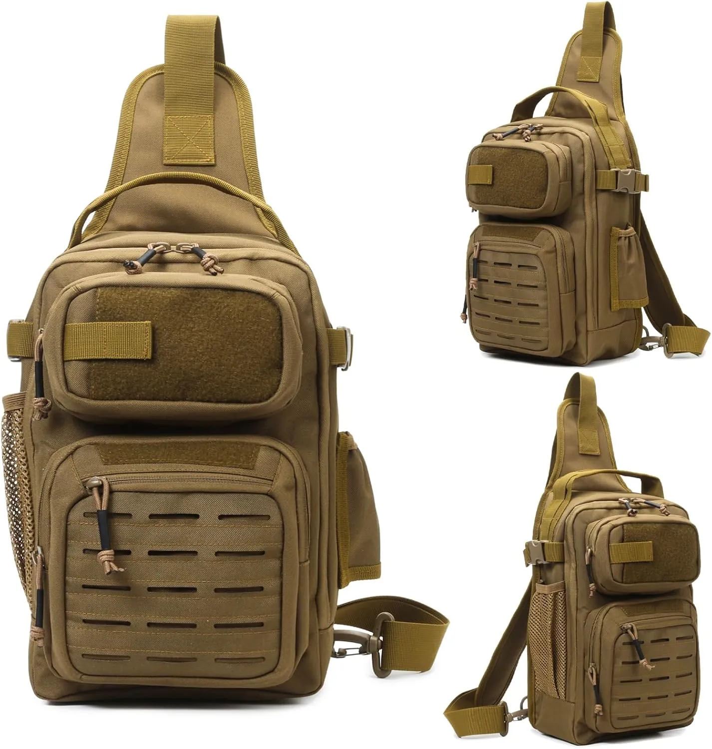 Fishing Backpack, 12L Tackle Storage Sling Bag Lightweight Tactical Shoulder Backpack Tool Bag with US Flag Patch and Fishing Plier (1 Pack Tan)