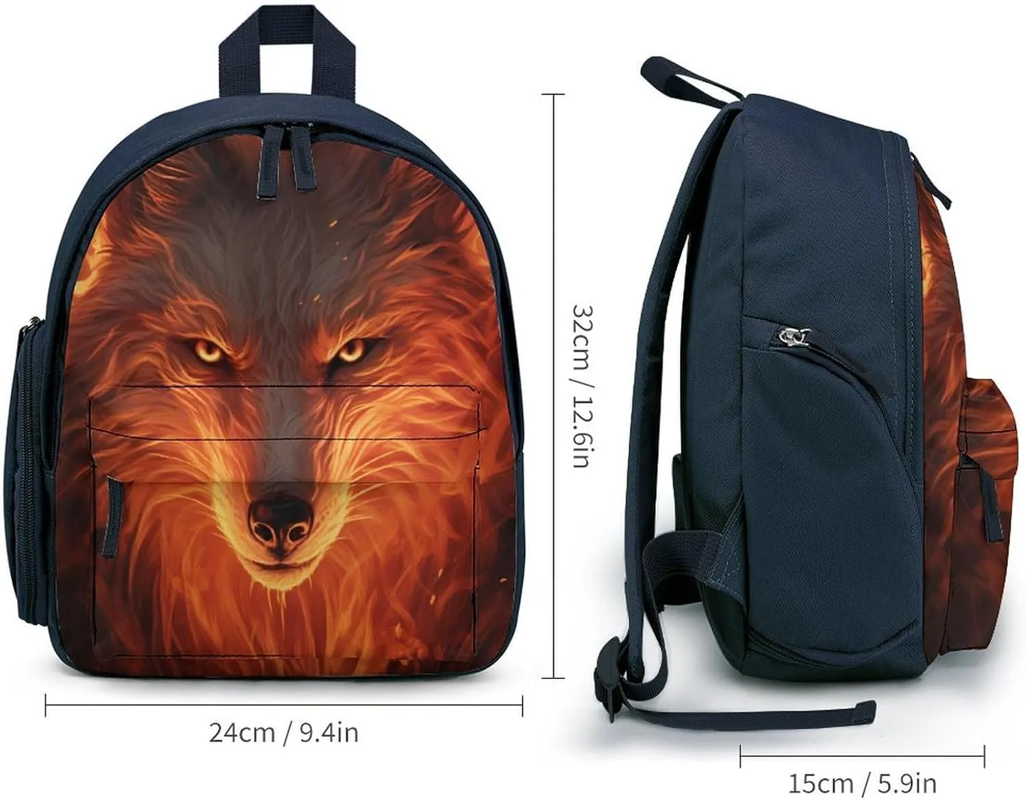 Flaming Wolf Cute Printed Backpack Lightweight Travel Bag for Camping Shopping Picnic