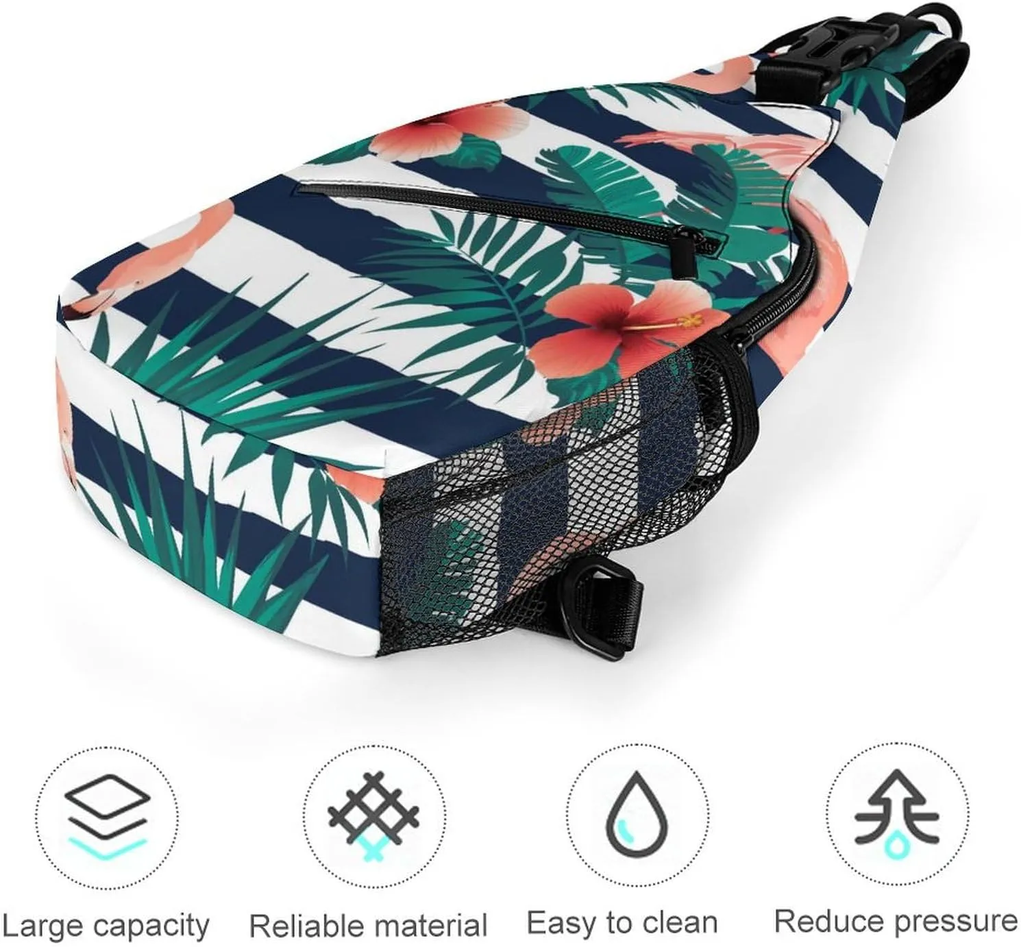Flamingo-bird-tropical-flowers Crossbody Sling Bag for Women Men Travel Chest Bag, Cycling Shoulder Backpack