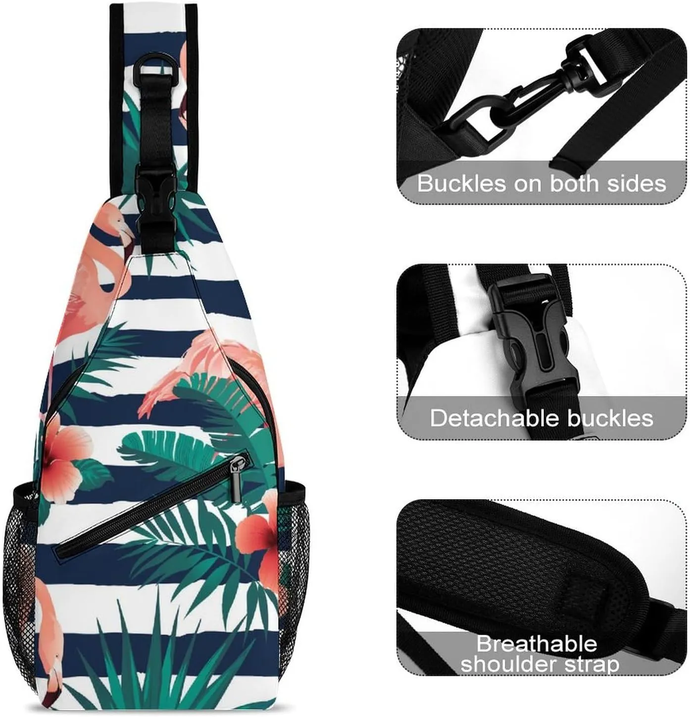 Flamingo-bird-tropical-flowers Crossbody Sling Bag for Women Men Travel Chest Bag, Cycling Shoulder Backpack