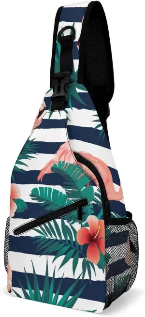 Flamingo-bird-tropical-flowers Crossbody Sling Bag for Women Men Travel Chest Bag, Cycling Shoulder Backpack