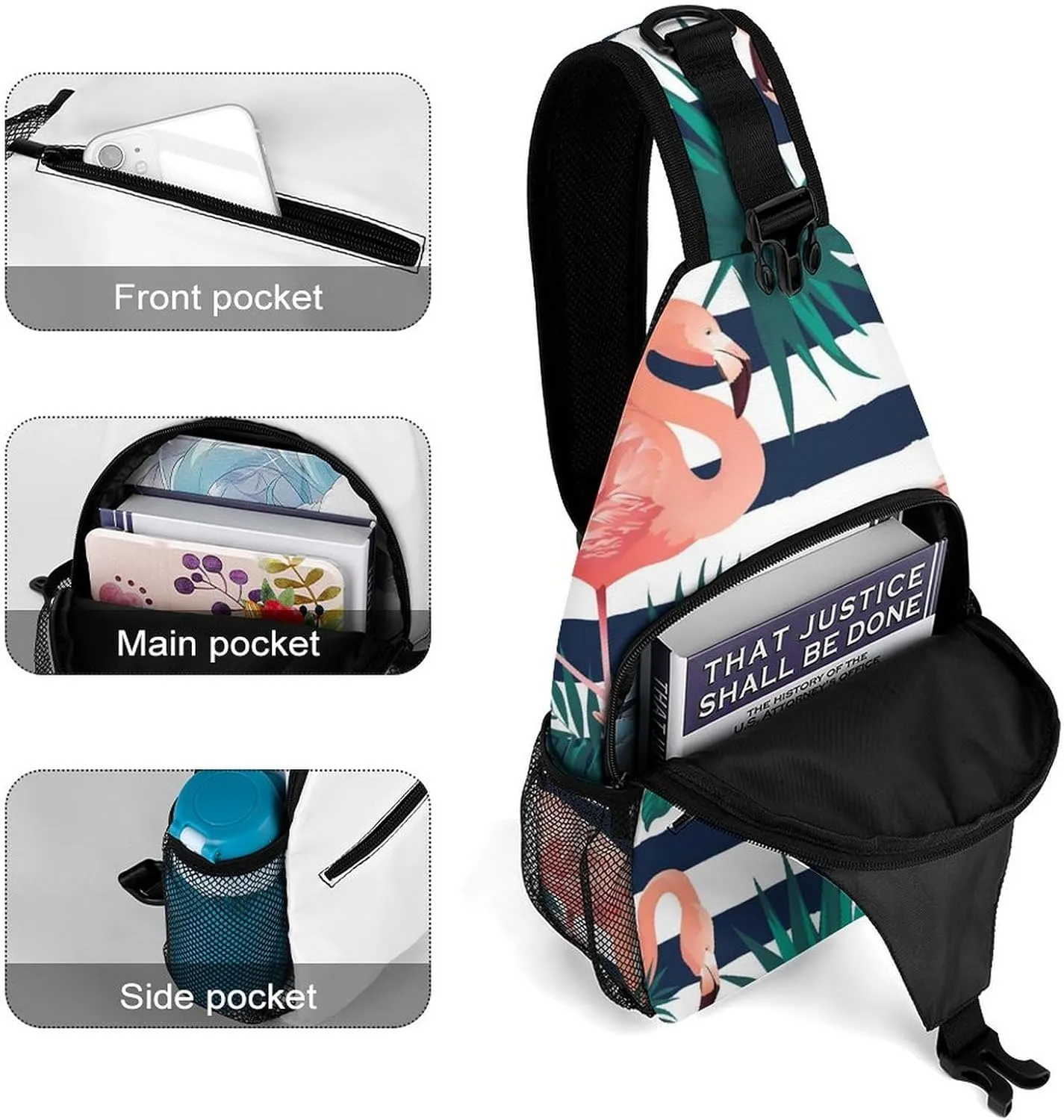 Flamingo-bird-tropical-flowers Crossbody Sling Bag for Women Men Travel Chest Bag, Cycling Shoulder Backpack