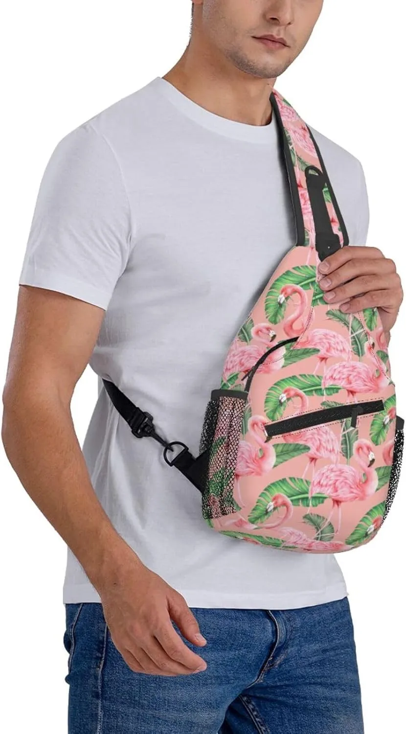 Flamingo Crossbody Sling Backpack Sling Bag Adjustable Chest Shoulder Daypack For Women Men