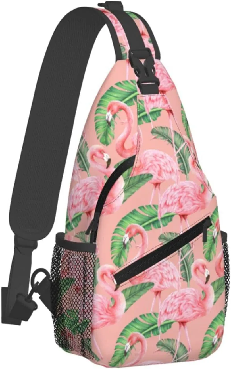 Flamingo Crossbody Sling Backpack Sling Bag Adjustable Chest Shoulder Daypack For Women Men