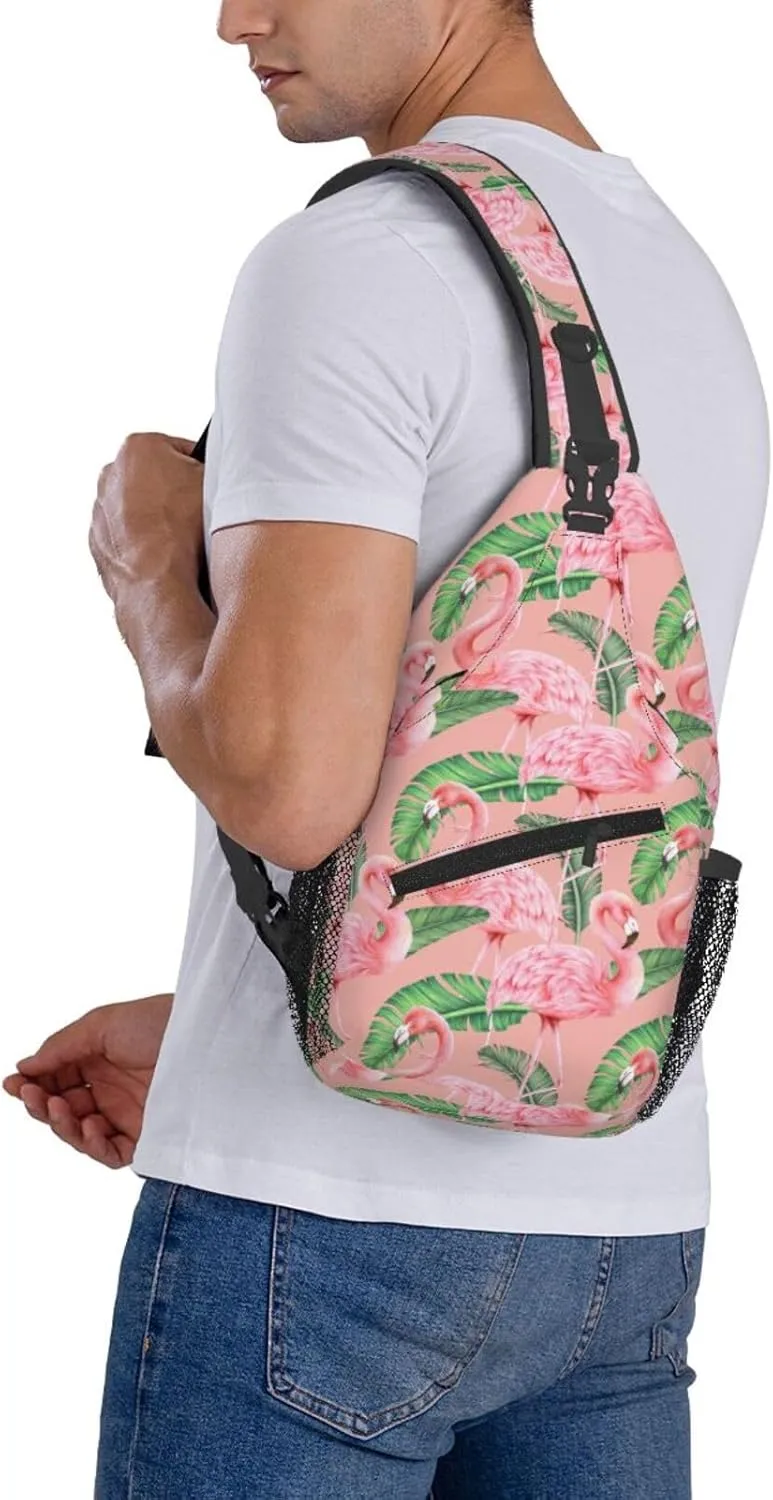 Flamingo Crossbody Sling Backpack Sling Bag Adjustable Chest Shoulder Daypack For Women Men