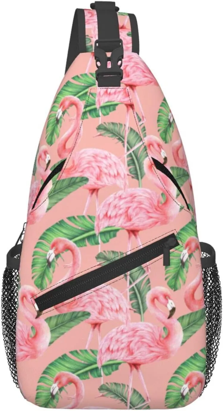 Flamingo Crossbody Sling Backpack Sling Bag Adjustable Chest Shoulder Daypack For Women Men