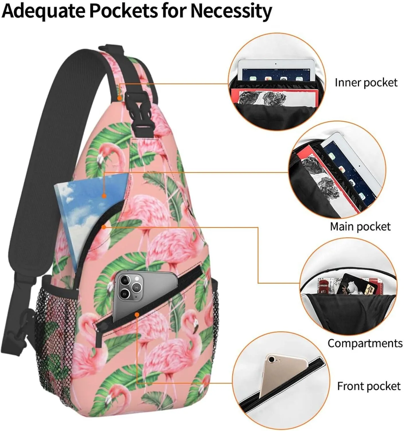 Flamingo Crossbody Sling Backpack Sling Bag Adjustable Chest Shoulder Daypack For Women Men