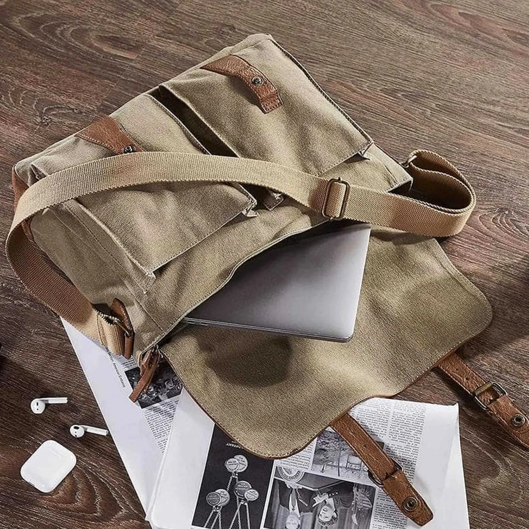 Flap Messenger Laptop Bag for Men & Women - Brown