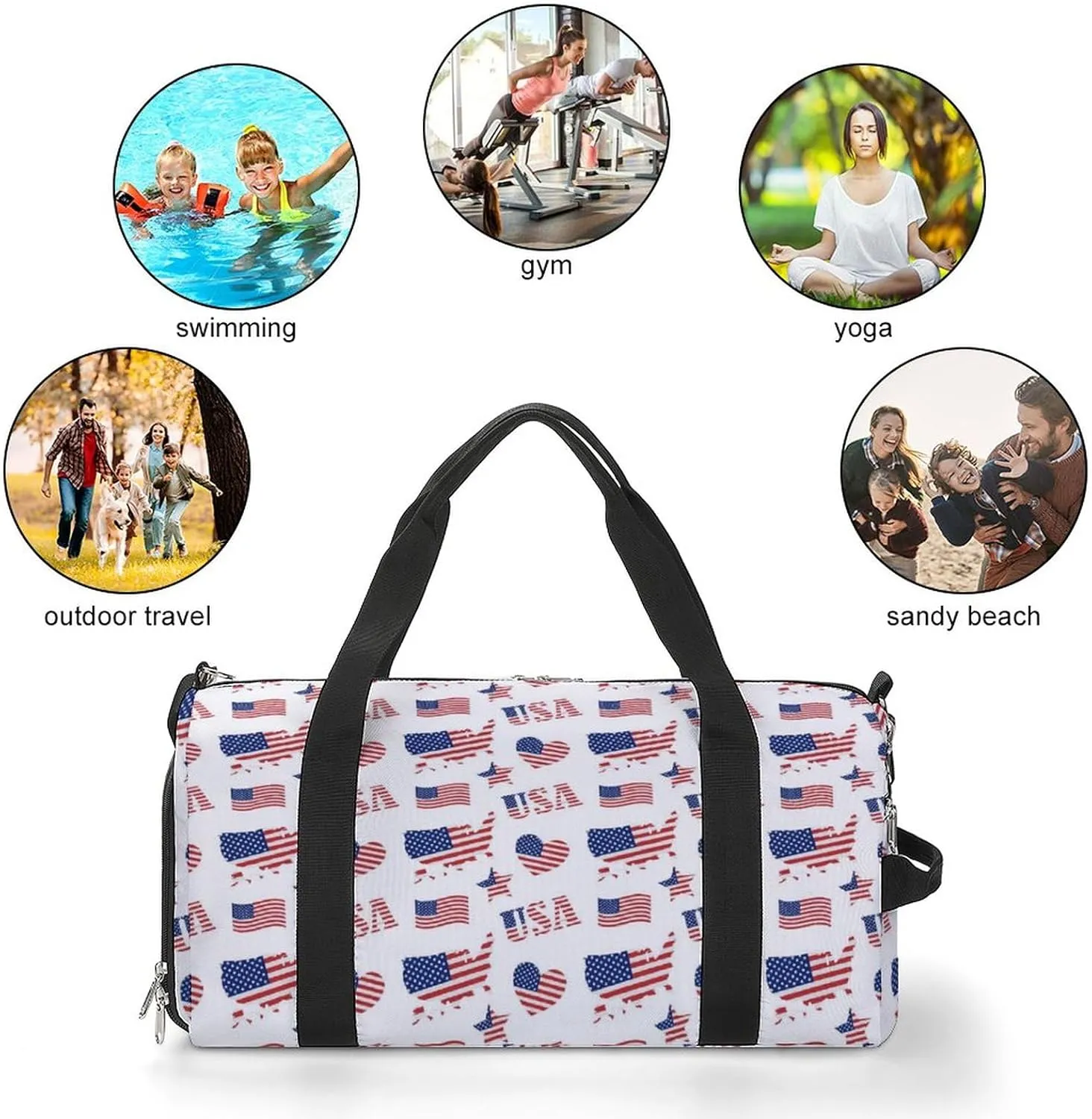 Flat Usa Flag Sports Tote Gym Bag for Women Men, Overnight Bag with Shoe Compartment Water Resistant