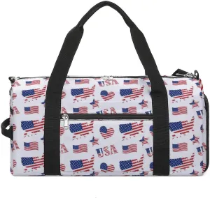 Flat Usa Flag Sports Tote Gym Bag for Women Men, Overnight Bag with Shoe Compartment Water Resistant