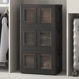 FLEXIMOUNTS 110 QT Stackable Storage Bins With Lids, Collapsible Plastic Storage Bins, Closet Organizers and Storage Containers with Doors For Home, Black, 19" L x 12.2" W x 34.3" H