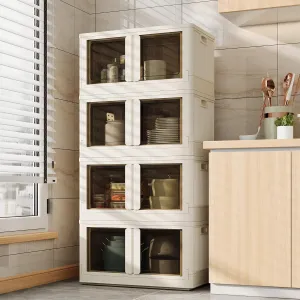 FLEXIMOUNTS Stackable Storage Bins with Lids, Collapsible Plastic Storage Bins, 304 QT-4 Pack Closet Organizers and Containers with Doors for Home, Milky White, 25" L x 15.5" W x 56" H