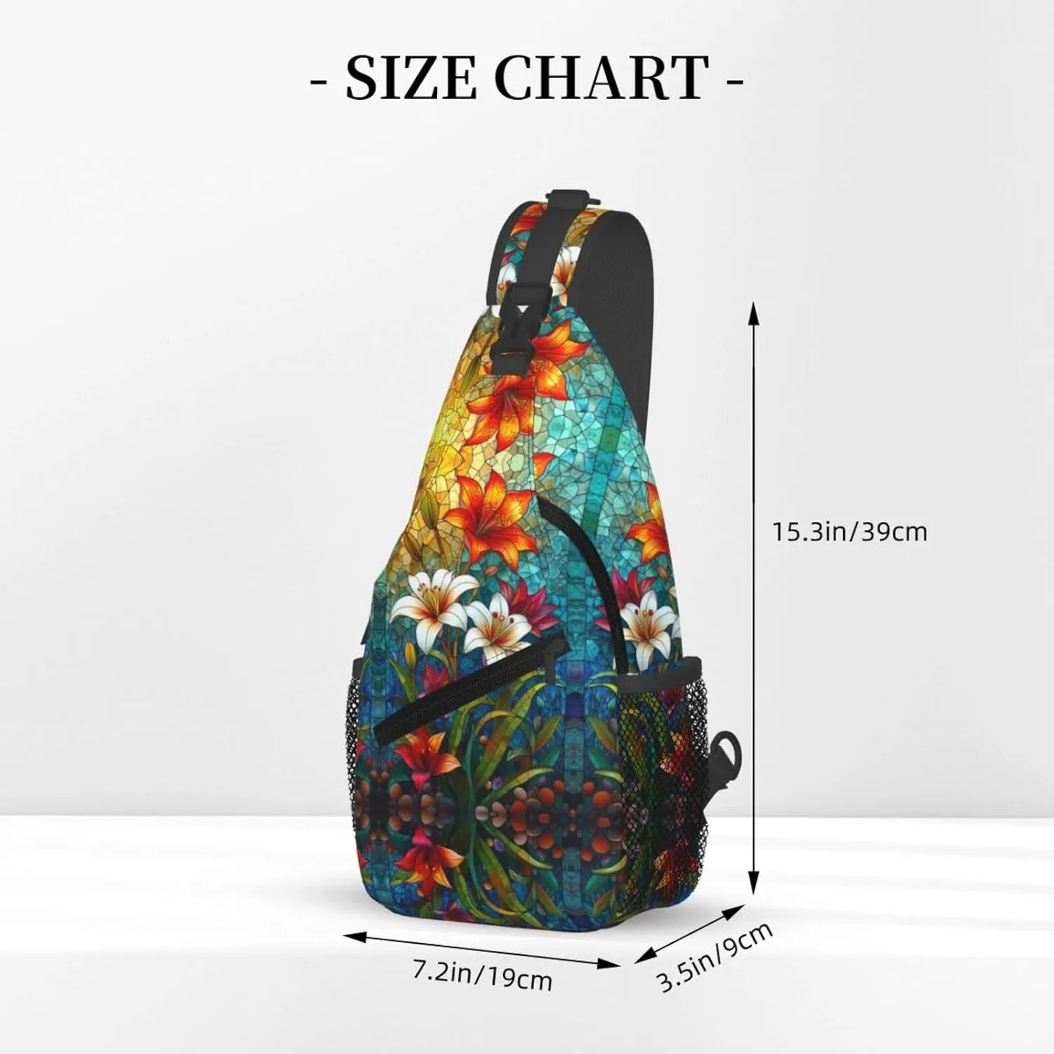 Floral Stainless Glass Rustic Farmland Sling Bag For Men Crossbody Backpack,Women Shoulder Bag For Travel Sport
