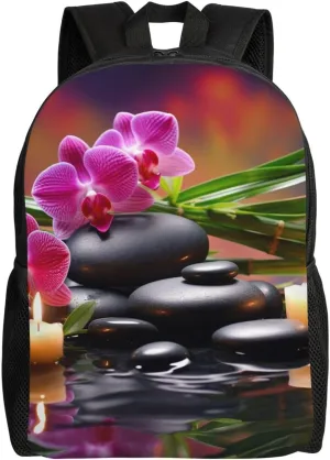 Flowers in Fountain Massage Stones Travel Backpack for Women Men Large Laptop Bag 16.1Inch College Bag Casual Daypack