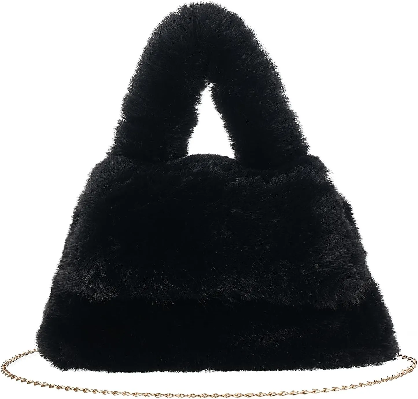 Fluffy Tote Bag for Woman Plush Shoulder Handbag Furry Faux Fur Purse for Winter (Black)