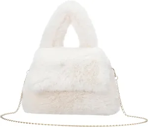 Fluffy Tote Bag for Woman Plush Shoulder Handbag Furry Faux Fur Purse for Winter