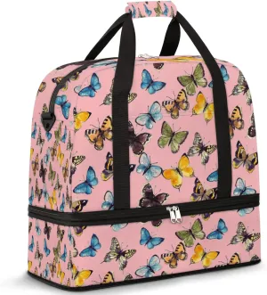 Foldable Travel Duffel Bag with Shoe Compartments Carry on Luggage Sport Duffle Tote for Women Men Gym Bag Overnight Weekender Bags (Butterfly pattern)